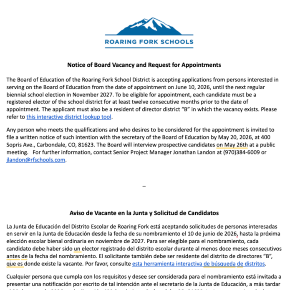 Notice of Board Vacancy and Request for Appointments